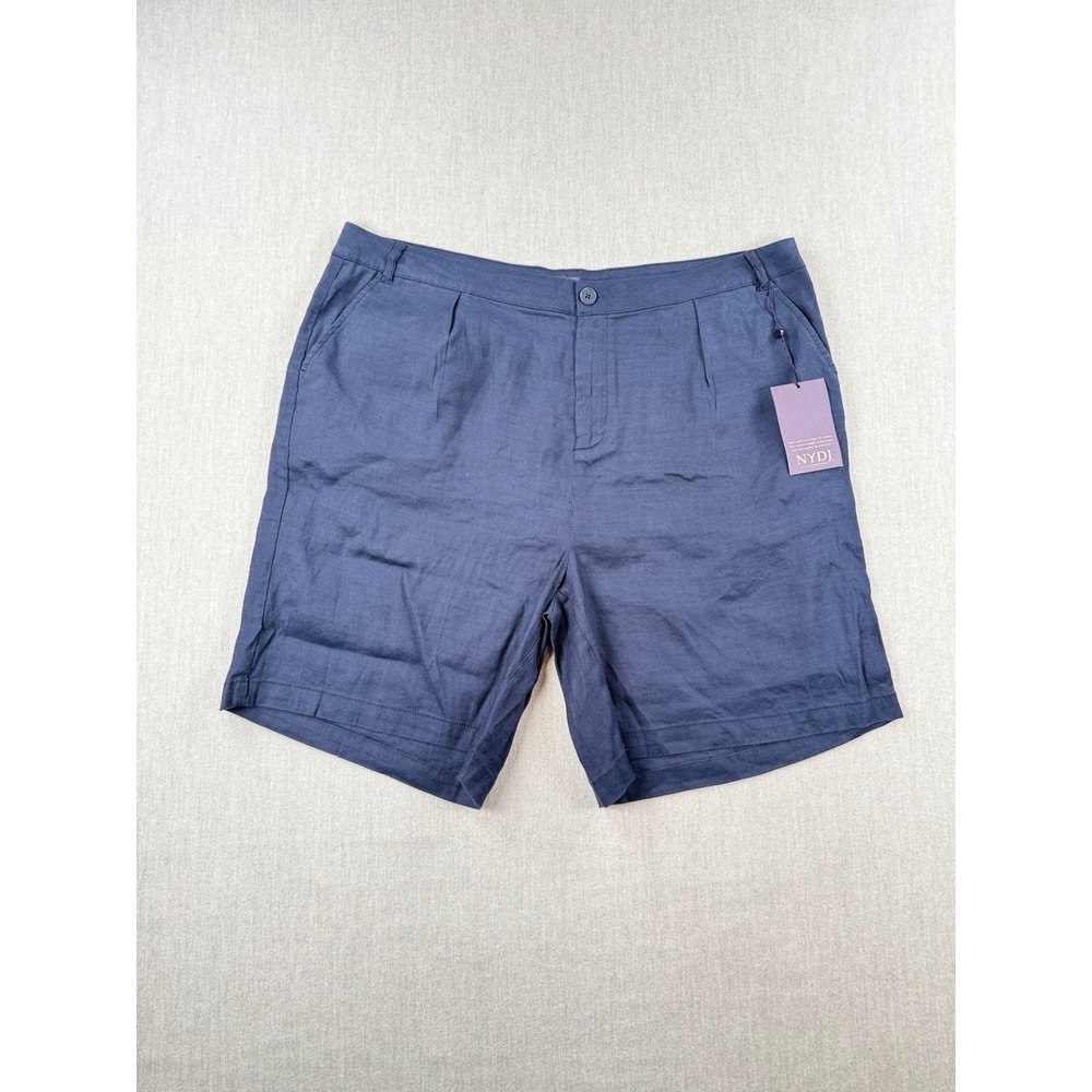 NYDJ Relaxed Shorts Oxford Navy Linen Blend Pleated Front‎ Size 16 MAKZ8902